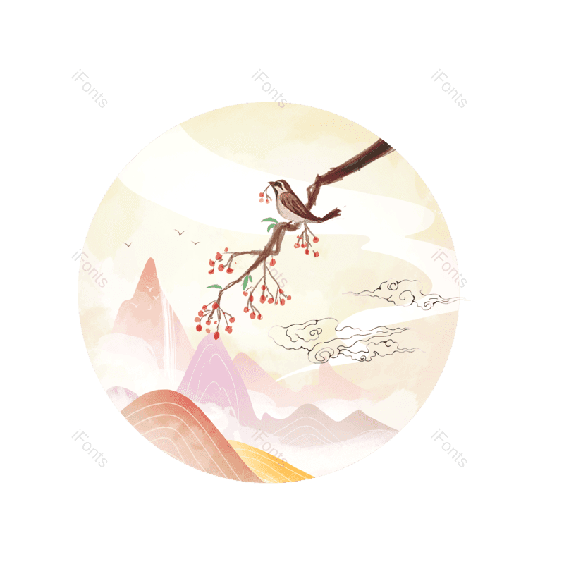 插画图片,立春元素,圆形PNG,免抠素材